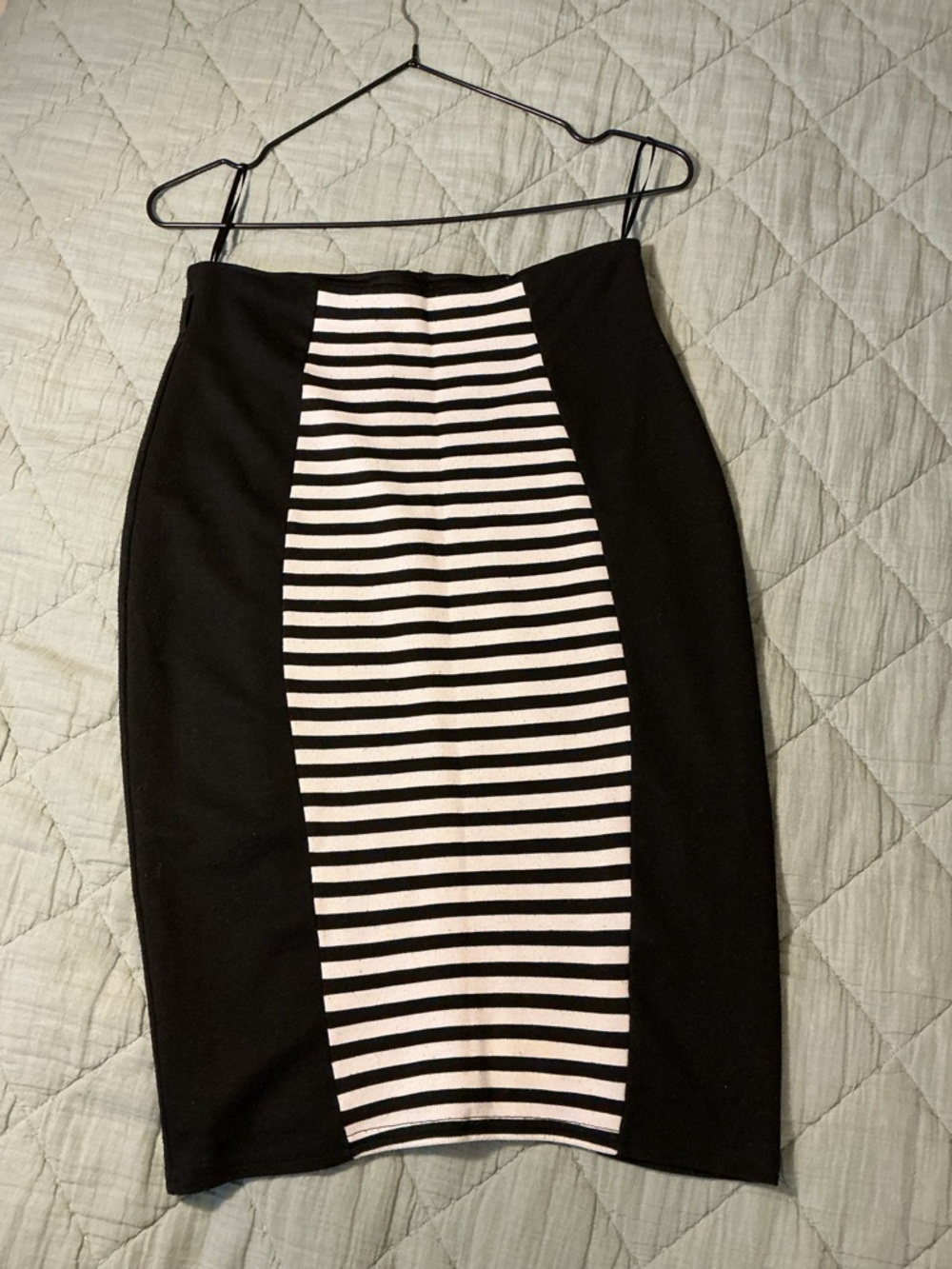 Black Pencil Skirt with Black & White Striped Center Panel - Picture 1 of 2